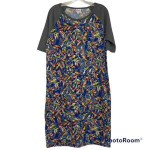 LulaRoe blue gray floral baseball t-shirt knee length dress women's size 2XL